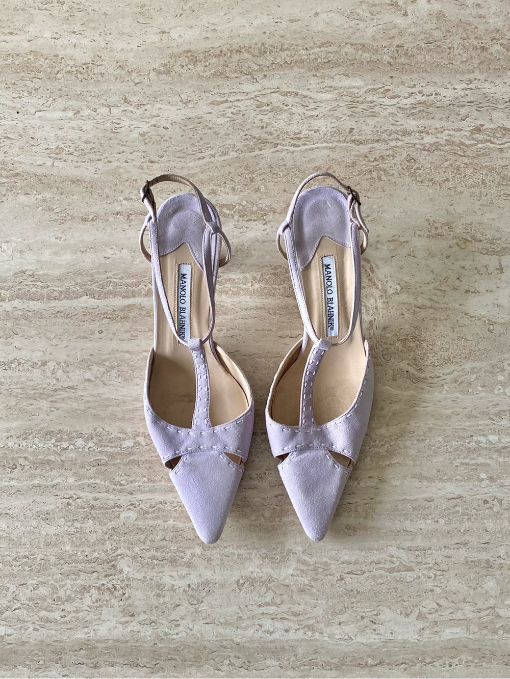 Vintage Manolo Blahnik Contrast Stitch T-strap Pumps
